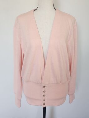 Finity Vintage Sweater Cardigan Merino Pure Wool Pastel Pink USA Union Made M